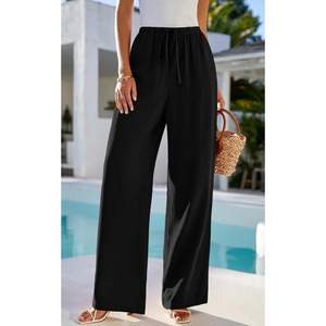 <span class=keywords><strong>Pantaloni</strong></span> <span class=keywords><strong>Estivi</strong></span> in <span class=keywords><strong>Lino</strong></span> Personalizzati da Donna, Vita Alta con Coulisse, Gamba Larga Casual, Stile Palazzo con Tasche, Traspiranti - Product Image 4