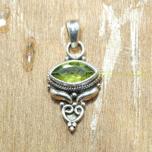 จี้เงินแท้ 925 ประดับพลอยเพอริดอทสีเขียวธรรมชาติทรงมาร์คีส์ ดีไซน์วินเทจ - Product Image 6
