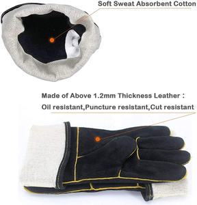 <b>Grilling</b> Welding Mig Gloves Heat Resistance BBQ <b>Oven</b> Full Fingers Gloves High Fireproof Thick Leather Oil Cut Resistance Gloves - Product Image 5