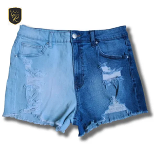 Shorts en jean vintage respirants d'été de haute qualité pour femme, en coton, boutonnés, style décontracté, coupe ajustée, avec revers hauts personnalisés - Product Image 2