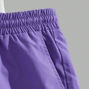 Ensemble 2 pièces pour homme : T-shirt blanc et violet uni, coupe ajustée, col rond, décontracté, été, en coton tricoté respirant, manches courtes et short - Product Image 3