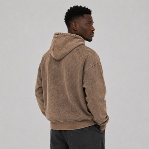 Acid Wash Winter Hoodies for <b>Men</b>-Customizable Digital Printing 100% Cotton Fleece Casual Wear - Product Image 3