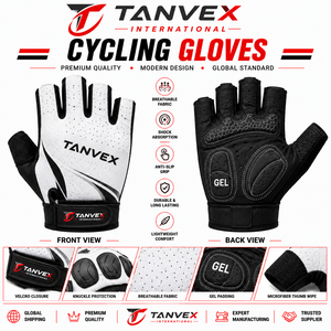 ถุงมือปั่นจักรยาน TANVEX INTERNATIONAL แบบ unisex ครึ่งนิ้ว ผลิตจากผ้าสแปนเด็กซ์/โพลีเอสเตอร์ผสมผ้าฝ้าย ระบายอากาศได้ดี เคลือบเจลโพลียูรีเทน - Product Image 2