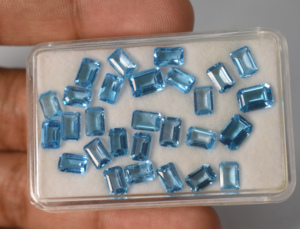 Topacio azul natural, corte esmeralda octogonal, piedra preciosa suelta para la elaboración de joyas, 6x4 mm - Product Image 4
