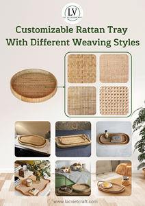 High Quality Natural Rattan Serving <b>Tray</b> Unique Design New Arrival Customizable Size OEM/ODM Available Coffee Kitchen Ware - Product Image 6