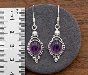 Vintage Style <b>Silver</b> Plated 925 Sterling <b>Silver</b> Oval Boho <b>Dangle</b> <b>Earrings</b> IGI Certified Bezel Set for Women Gift - Product Image 2