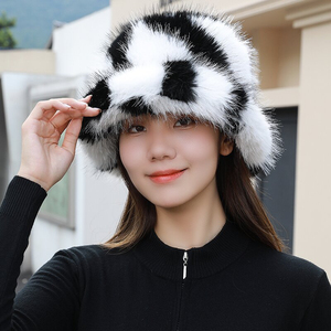 Chapeau de pêcheur en fausse fourrure style Europe-Amérique Automne-Hiver 2024, mode, chaud, couleur assortie, plage, broderie à la main - Product Image 6