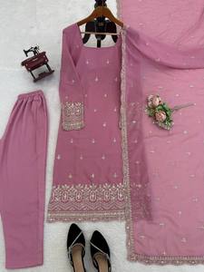 Conjunto de Salwar Kameez Rosa Bordado, Kurta Vintage de Línea A y Pantalones para Mujer, Ropa para Fiestas y Bodas - Product Image 2