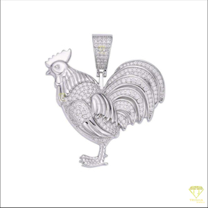 Colgante de gallo hecho a mano con estilo de animal de granja y diamantes de moissanita VVS - Product Image 4