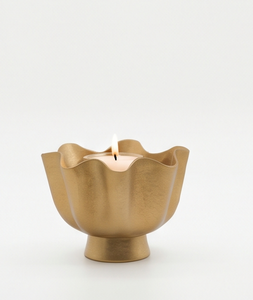 Modern Gold Finish <b>Metal</b> Candle Holder Fluted <b>Bowl</b> Pedestal Design Pillar Stand Table Centerpiece Home Decor Accent - Product Image 1