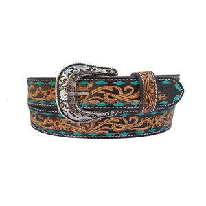 Hecho en India, cinturón de herramientas de cuero occidental curtido vegetal de grano completo a la moda para hombres con relieve floral tallado a mano - Product Image 4