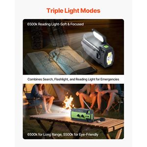 Radio meteorologica di emergenza solare a manovella da 4000 mAh con allarme FM/AM/WB/NOAA, cavo di ricarica USB e allarme SOS, caricabatterie per auto incluso - Product Image 5