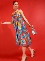 Robe évasée à motifs tropicaux imprimés, ensemble de vêtements pour femmes, tenue élégante assortie, confortable, mode estivale formelle