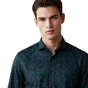 Customized <b>Mens</b> Dark Teal Geometric Print <b>Long</b> <b>Sleeve</b> Button Down <b>Shirt</b> Premium Style Slim Fit Casual Formal <b>Shirt</b> for Office - Product Image 3