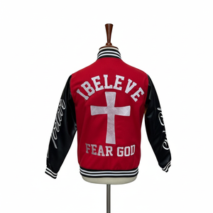 Custom Varsity <b>Bomber</b> Jacket for <b>Men</b> and Women Premium Letterman Baseball with Faux <b>Leather</b> Sleeves & Custom Graphic Print - Product Image 2