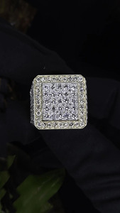 <b>Iced</b> Square <b>Ring</b> Moissanite Micro Diamond Sterling Silver Rhodium Plated Men's Cut Pave <b>Iced</b> <b>Ring</b> Unique Wedding Anniversary - Product Image 5