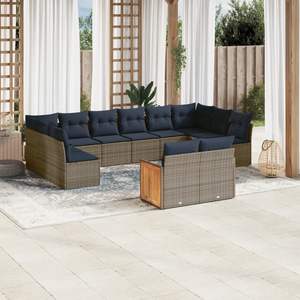 Juego de sofás de jardín de poliratán gris de 12 piezas con cojines - Product Image 1