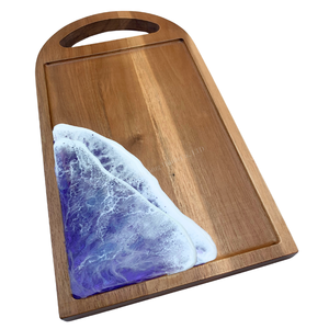 Plateau de service en bois avec poignée en résine motif vague océanique, adapté au contact alimentaire - Product Image 2