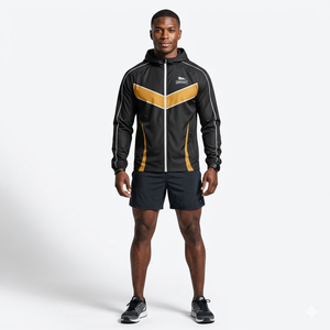 Veste de sport OEM personnalisée à fermeture éclair, imperméable, à capuche, en polyester, pour homme, col montant, avec logo imprimé par transfert thermique, pour le jogging et le football - Product Image 4