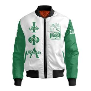 Chaqueta Universitaria Personalizada para Mujer Iota Phi Lambda, Blanca con Verde Esmeralda, Escudo con Letras Griegas en la Parte Delantera y Trasera, Chaqueta Bomber con Cierre de Cremallera y Año - Product Image 5