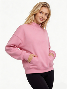 Soft Loose Oversized <b>Women</b> Mock Neck Sweatshirt Casual Daily Street <b>Tops</b> 100% Cotton Material Lightweight - Product Image 2