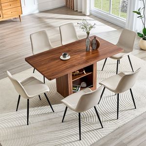 Set Tavolo da Pranzo Allungabile in MDF Noce 59-71 Pollici e 6 Sedie in PU Artificiale Grigio Caldo - Product Image 2