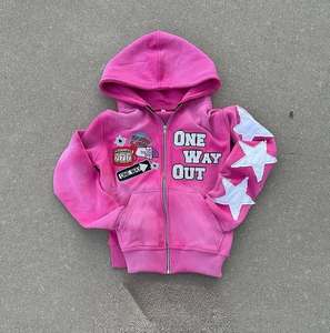 Custom Kornit Printed Eagle Patches Heavyweight Acid Wash Sun Faded Streetwear Vintage Oversized 100% Cotton Zip Hoodies - Product Image 2