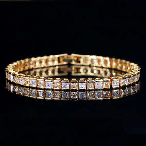 Pulsera de Moissanita Azul con Corte Brillante Redondo, Chapada en Oro de 18k, Estilo Hip Hop, Patrón Geométrico, Joyería Fina - Product Image 1