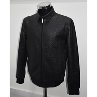 Veste en cuir d'autruche élégante pour homme avec doublure douce et fermeture éclair