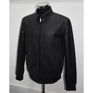 Veste en cuir d'autruche élégante pour homme avec doublure douce et fermeture éclair - Product Image 3