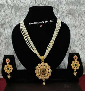 New <b>Long</b> Mala Pearl Zircon Necklace Set with Flower Pendant <b>Matching</b> Earrings Rose Gold Plated Women's Wedding & Party Jewelry - Product Image 2