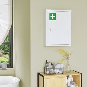 Armadietto Portamedicinali da Parete con Serratura, 3 Ripiani, Contenitore Pronto Soccorso in Acciaio Laminato a Freddo, Organizzazione Cucina - Product Image 2