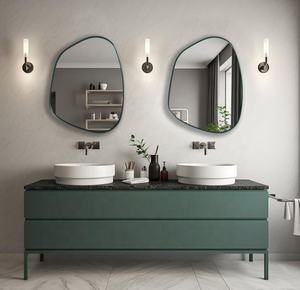 Specchio da Bagno Asimmetrico SWT <span class=keywords><strong>2026</strong></span> con Cornice Dorata, Specchio Argentato da 4mm, Montaggio a Parete in Metallo, Design Contemporaneo per Arredamento Casa - Product Image 4
