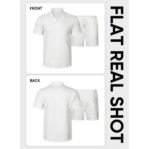 2025 hommes décontracté à manches courtes Polo Shorts ensemble couleur unie géométrique Texture 2 pièces tricoté tenues été survêtements - Product Image 2