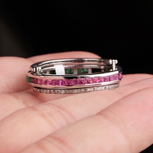 925 Sterling <b>Silver</b> Beautiful Natural Ruby & <b>Emerald</b> Gemstone And Solitaire Diamond <b>Ring</b> Handmade Minimalist Gift for Her - Product Image 5