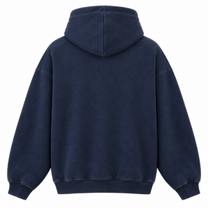 Custom Heavyweight Acid Washed <b>Navy</b> Oversized Hoodie Embroidery <b>Men</b> Streetwear OEM Private Label Cotton <b>Fleece</b> Supplier - Product Image 3