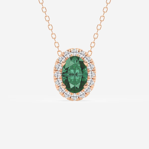 Pendentif ovale en émeraude verte synthétique de 7,9 x 5,53 mm avec accent en diamant cultivé en laboratoire, chaîne réglable, bijou élégant, cadeau pour femme - Product Image 4