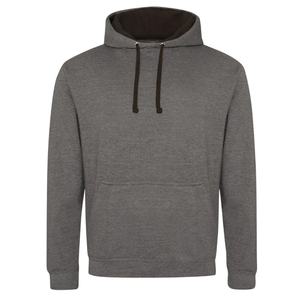 Grey Hooded Sweatshirt With Black Straps Regular Fit Cotton Casual Autumn Wear Pocket Design Unisex Knitted Solid Color - Product Image 2