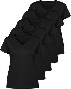 Camiseta de Mujer con Cuello en V, Manga Corta, Bloques de Color, Tejido de Punto, Secado Rápido, Corte Regular, Estilo Deportivo para Primavera/Verano, OEM ODM - Product Image 3