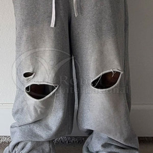 Pantalon de survêtement évasé de haute qualité, effet délavé soleil et usé, style streetwear, coupe oversize - Product Image 3