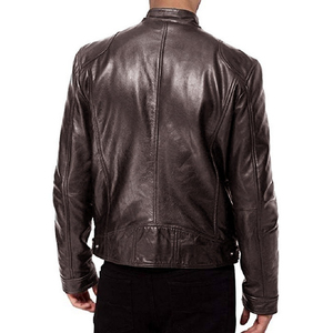 Men's Wholesale Breathable Eco-Friendly PU <b>Leather</b> <b>Jacket</b> with <b>Long</b> Sleeves Stand Collar Canvas Fabric OEM <b>jacket</b> for men - Product Image 1