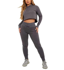 Conjunto Deportivo de Punto Gris para Mujer, Corte Ajustado, Informal, Sudadera con Capucha y Bolsillo, Transpirable, para Todas las Temporadas - Product Image 4