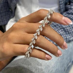 Pulsera de diamantes con corte marquesa y diseño de hoja, elegante pulsera de tenis con eslabones de vid, de oro macizo, joyería nupcial de lujo, regalo fino para ella - Product Image 2