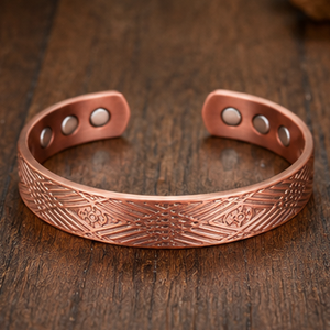 Pure Copper Geometric Diamond Engraved Magnetic Open Cuff Therapy Bracelet Fashionable Metal Jewelry Exquisite Embossed Design - Product Image 1