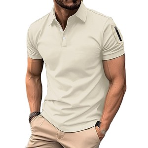 Camisa de Manga Corta para Hombre, Color Beige Sólido, 100% Algodón Tejido, Secado Rápido, Transpirable, Diseño Casual con Botones, Corte Regular, Izquierda - Product Image 4