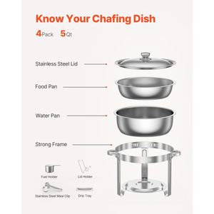 Set da 4 Pezzi: Scaldavivande/Chafing Dish in Acciaio Inossidabile da 5 Qt con 4 Vasche Grandi, Scaldavivande con Coperchio, Stoviglie per Buffet e Decorazioni per Feste - Product Image 6