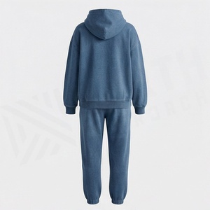 Ensemble sweat à capuche 2 pièces pour femme, bleu uni, en polaire, coupe décontractée, toutes saisons, pour le quotidien, avec pantalon de jogging à poches - Product Image 2