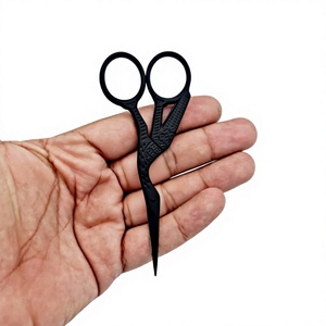 Ciseaux de manucure et ciseaux à cuticules à lame droite style oiseau, couleur noir mat plaqué plasma / Ciseaux à broder - Product Image 6