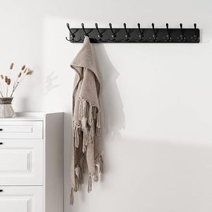 <b>Black</b> Wood Wall Coat Rack 10 Metal Hooks 38.6 Inch Heavy Duty Rustic Multifunctional Hanging <b>Rail</b> for Entryway Door Bathroom - Product Image 5