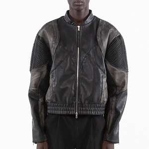 Blouson aviateur en cuir PU, prix bas, haute qualité, imperméable, séchage rapide, respirant, noir, automne, homme, design OEM, vintage - Product Image 6